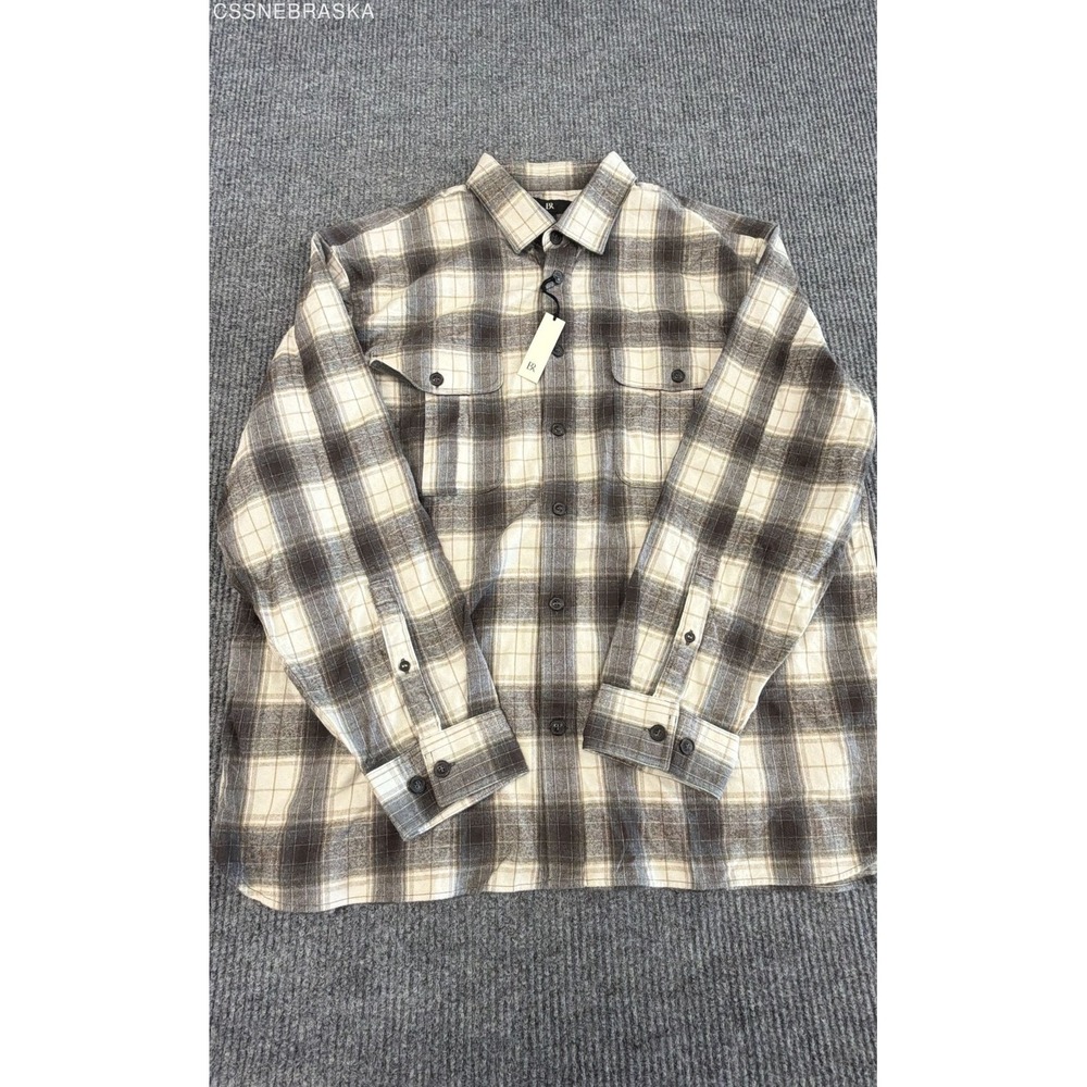 Banana Republic Men's Relaxed Fit Flannel Shirt Brown Beige Plaid NWT Sz XXL